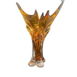 Lorraine Amber Art Glass Vase 15 1/2” Vintage Canadian Art Glass 1962-1976 Rare